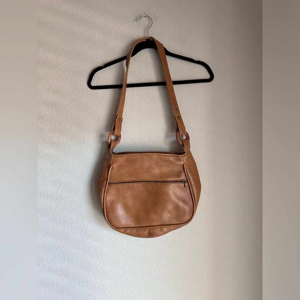 VTG 60’s 100% Leather Wood Accent Shoulder Bag - Picture 1 of 5